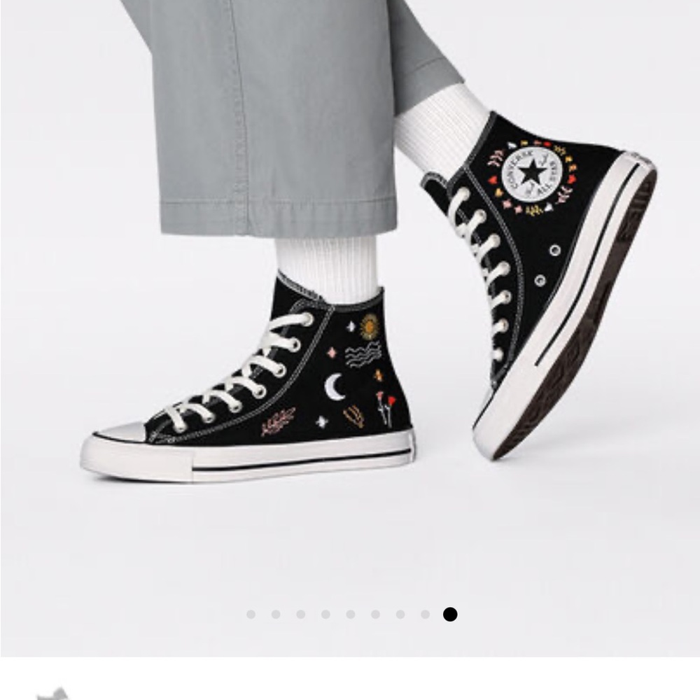 NWOT It’s okay to wander Converse Black High-Top Sneakers with Embroidery - Picture 7 of 10